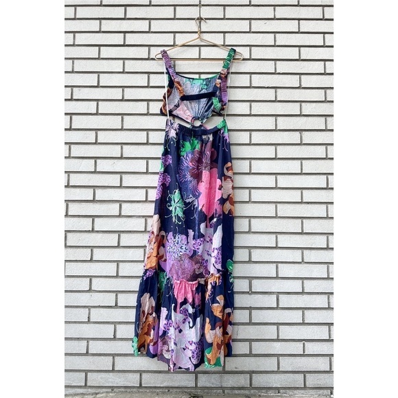 Anthropologie Maeve Cut-Out Maxi Dress Navy Blue Floral Print - Picture 12 of 14